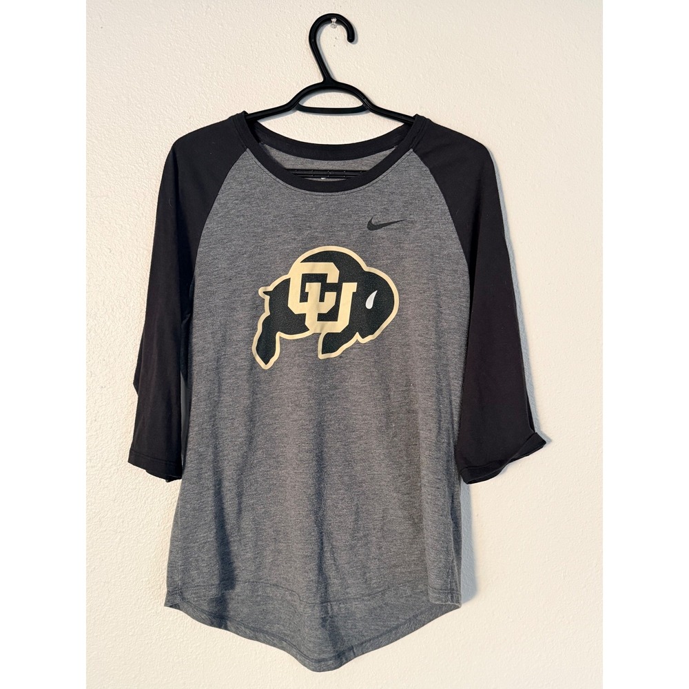Nike‎ Colorado Buffaloes CU Raglan 3/4 Sleeve Shirt Grey Black Womens Medium